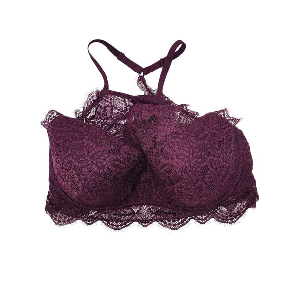 Victorias Secret Pink Push-Up Lace Halter Bralette Deep‎ Purple Size 34D - Picture 6 of 8